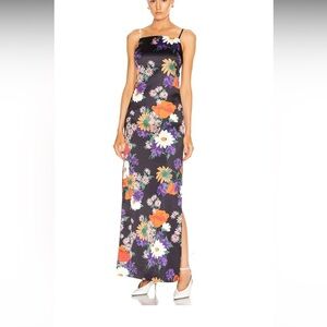 Staud Heidi floral print stretch satin maxi dress